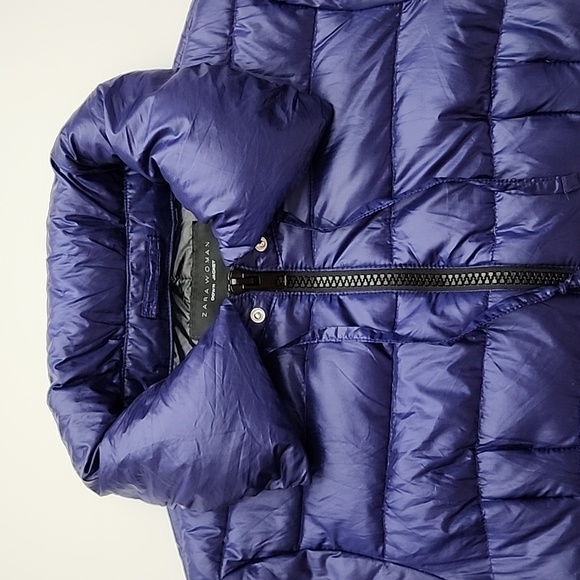 Zara Woman Down Puffer Jacket Electric Purple Roll Up Hood Size Large - Picture 9 of 16